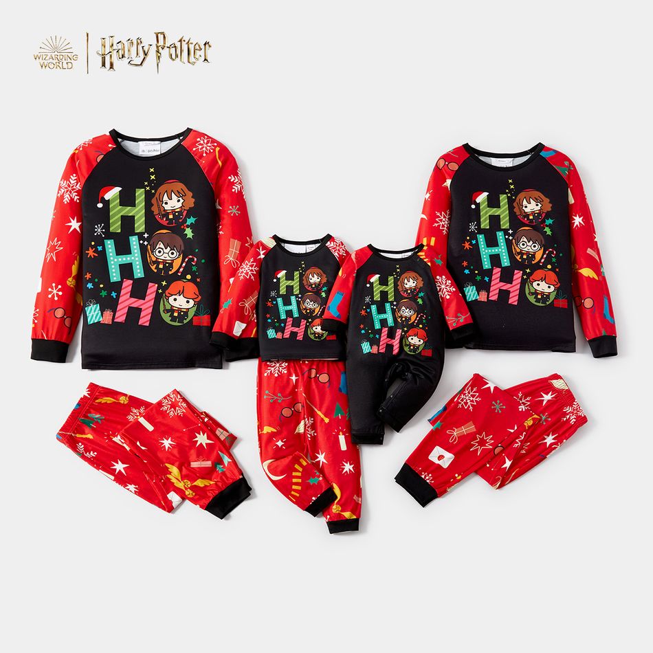 Harry Potter Family Matching Christmas Red Raglan-sleeve Graphic Pajamas Sets (Flame Resistant) redblack