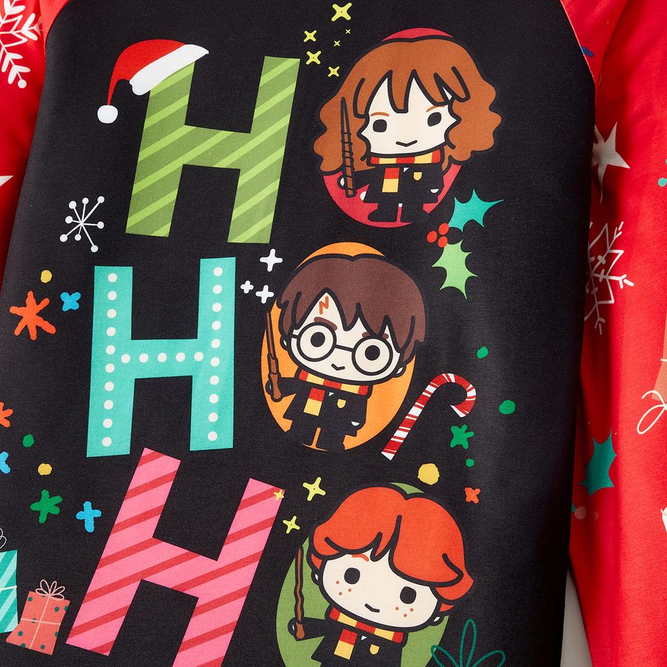 Harry Potter Family Matching Christmas Red Raglan-sleeve Graphic Pajamas Sets (Flame Resistant) redblack big image 3