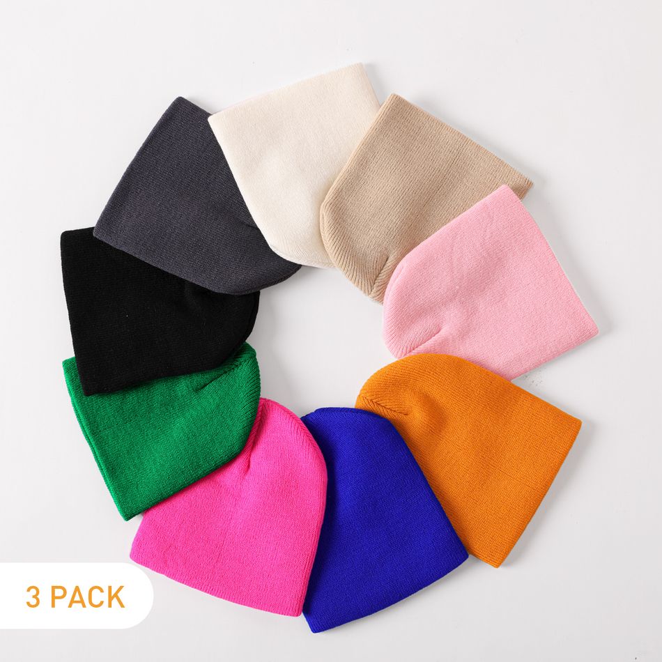 3-pack Baby / Toddler Solid Knitted Beanie Hat Orange big image 2