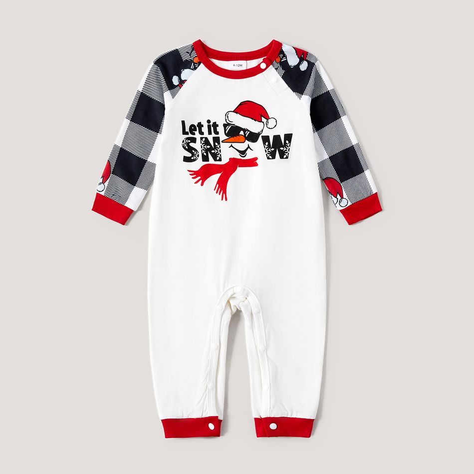 Christmas Family Matching Snowman & Letter Print Red Raglan-sleeve Plaid Pajamas Sets (Flame Resistant) Red big image 11