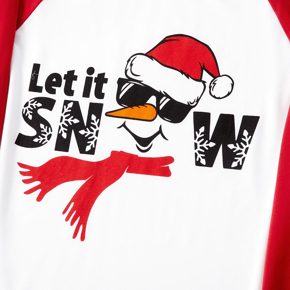 Christmas Family Matching Snowman & Letter Print Red Raglan-sleeve Plaid Pajamas Sets (Flame Resistant) Red big image 6