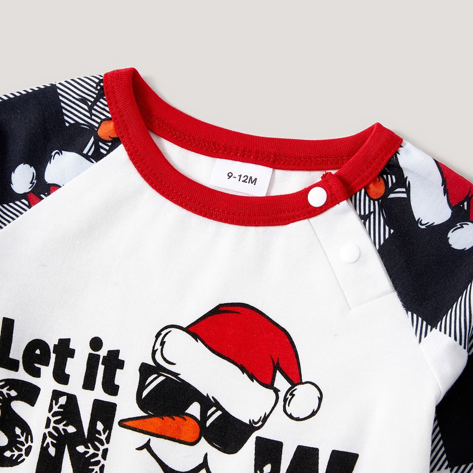 Christmas Family Matching Snowman & Letter Print Red Raglan-sleeve Plaid Pajamas Sets (Flame Resistant) Red big image 12