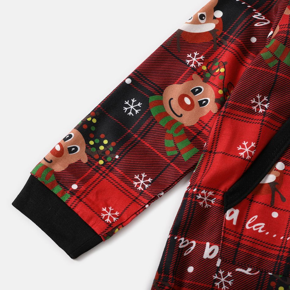 Christmas Family Matching Allover Deer & Letter Print Plaid Long-sleeve Zipper Hooded Onesies Pajamas (Flame Resistant) Red big image 6