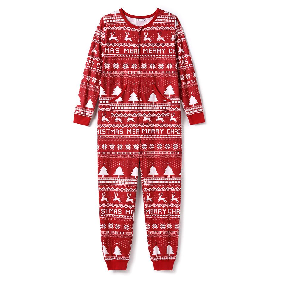 Christmas Family Matching Allover Red Print Long-sleeve Zipper Onesies Pajamas (Flame Resistant) Burgundy big image 2