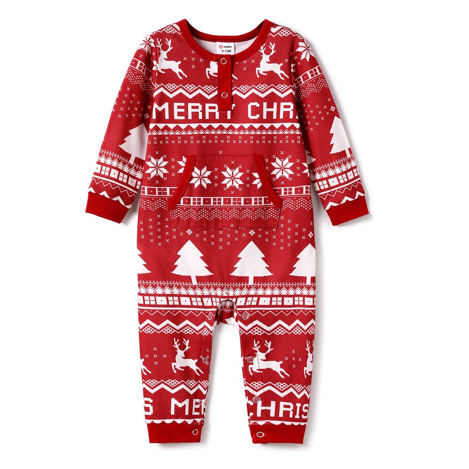 Christmas Family Matching Allover Red Print Long-sleeve Zipper Onesies Pajamas (Flame Resistant) Burgundy big image 8