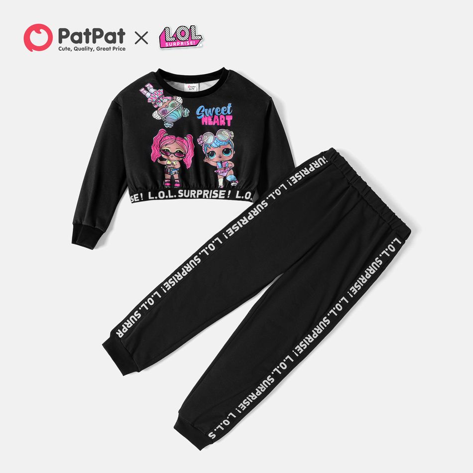 L.O.L. SURPRISE! 2pcs Kid Girl Letter Print Tie Dyed Sweatshirt and Pants Set Black