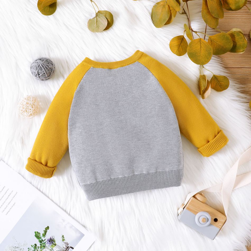 Baby Boy/Girl Bear Ears Detail Embroidered Raglan-sleeve Sweater Yellow big image 2