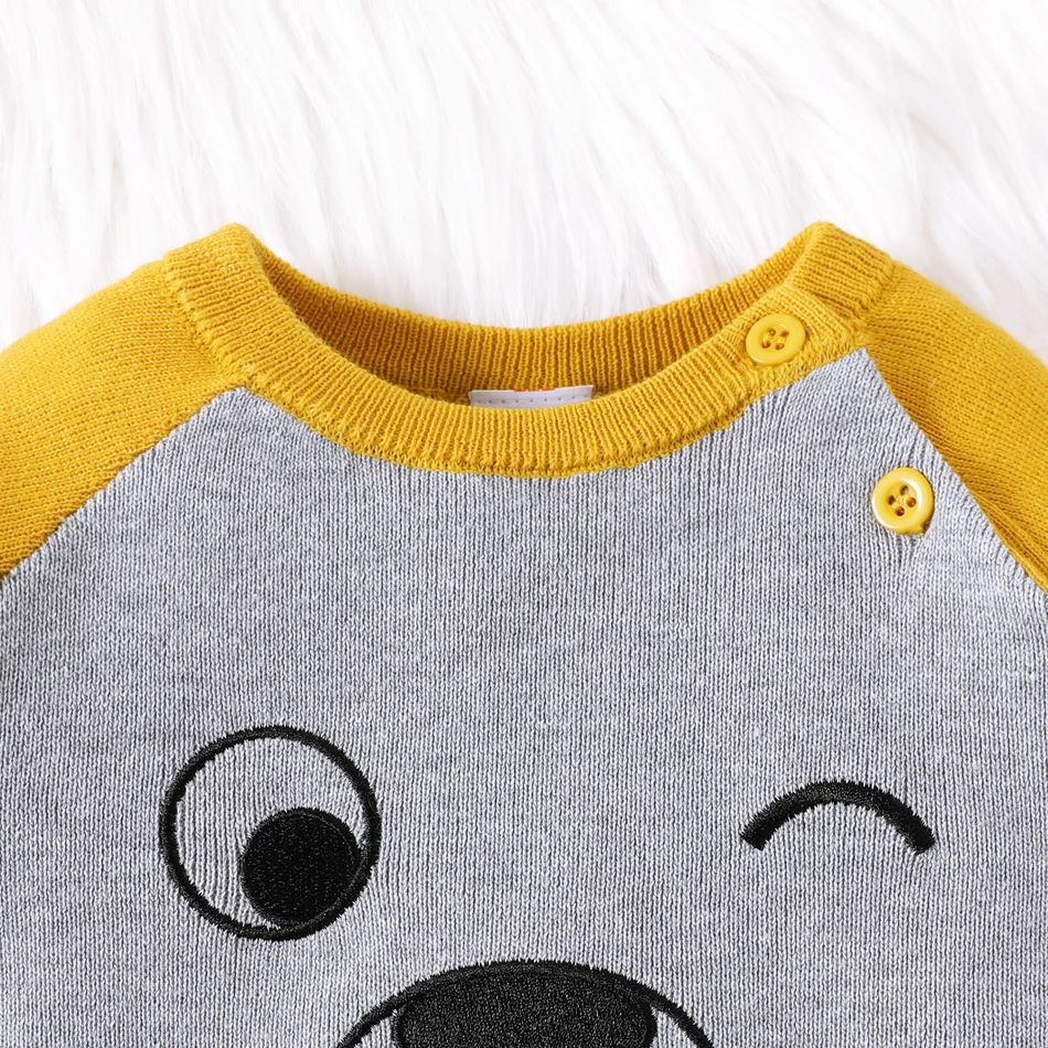Baby Boy/Girl Bear Ears Detail Embroidered Raglan-sleeve Sweater Yellow big image 3