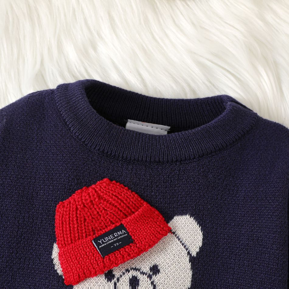 Baby Boy Bear Graphic 3D Hat Detail Long-sleeve Knitted Pullover Sweater Tibetanblue big image 3