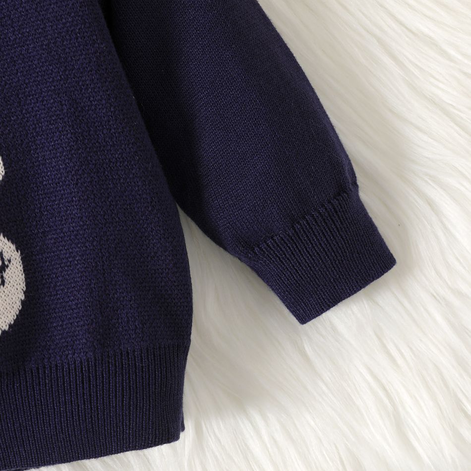 Baby Boy Bear Graphic 3D Hat Detail Long-sleeve Knitted Pullover Sweater Tibetanblue big image 5