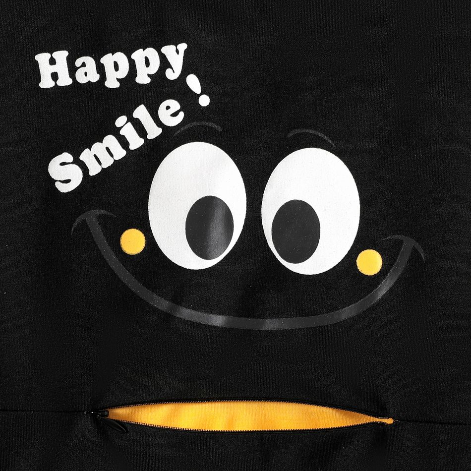 طفل صبي ابتسامة وجه طباعة الرسم سستة تصميم قميص من النوع الثقيل الأسود أسود big image 4