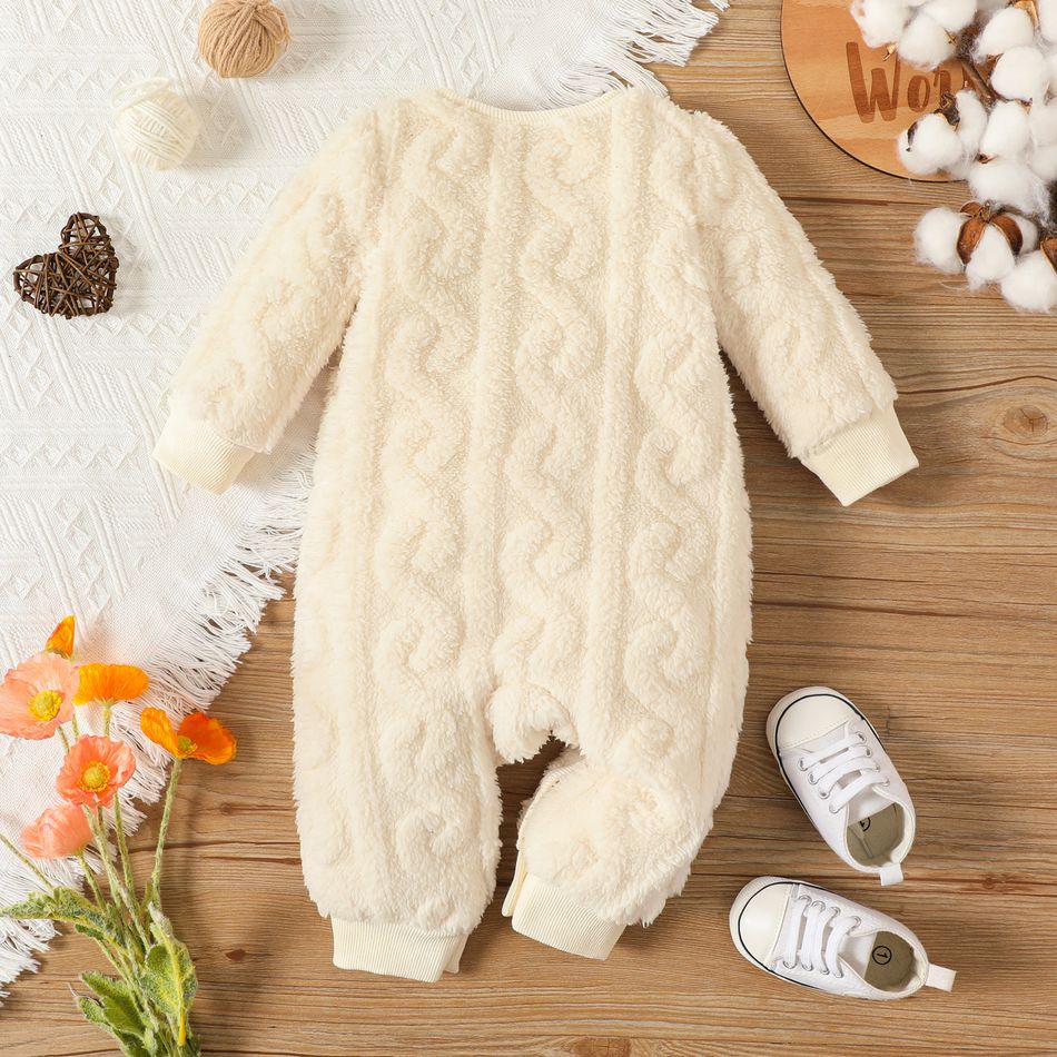 Baby Boy/Girl Thermal Fuzzy Long-sleeve Button Front Jumpsuit Creamcolored big image 3