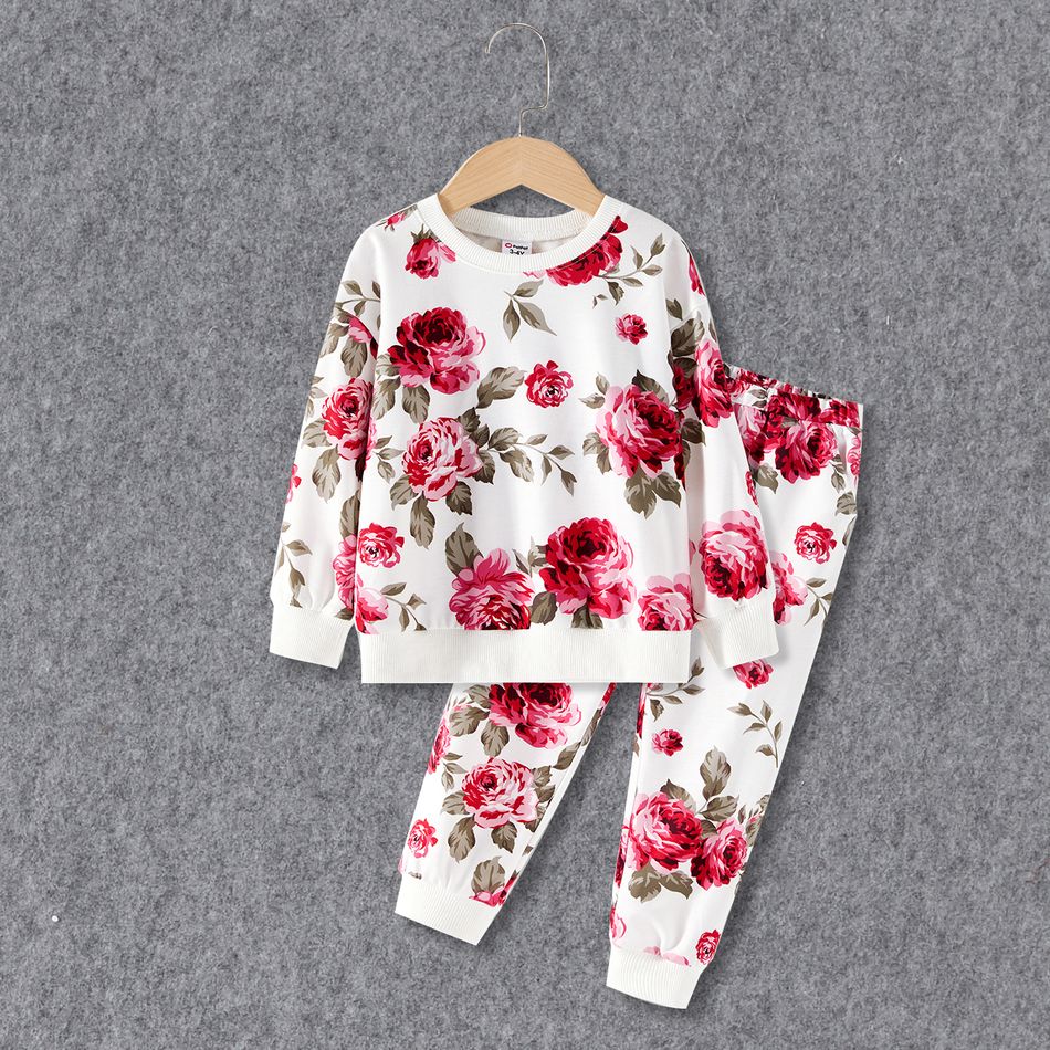 Mommy and Me Allover Floral Print Long-sleeve Sweatshirts Sets Colorful big image 6