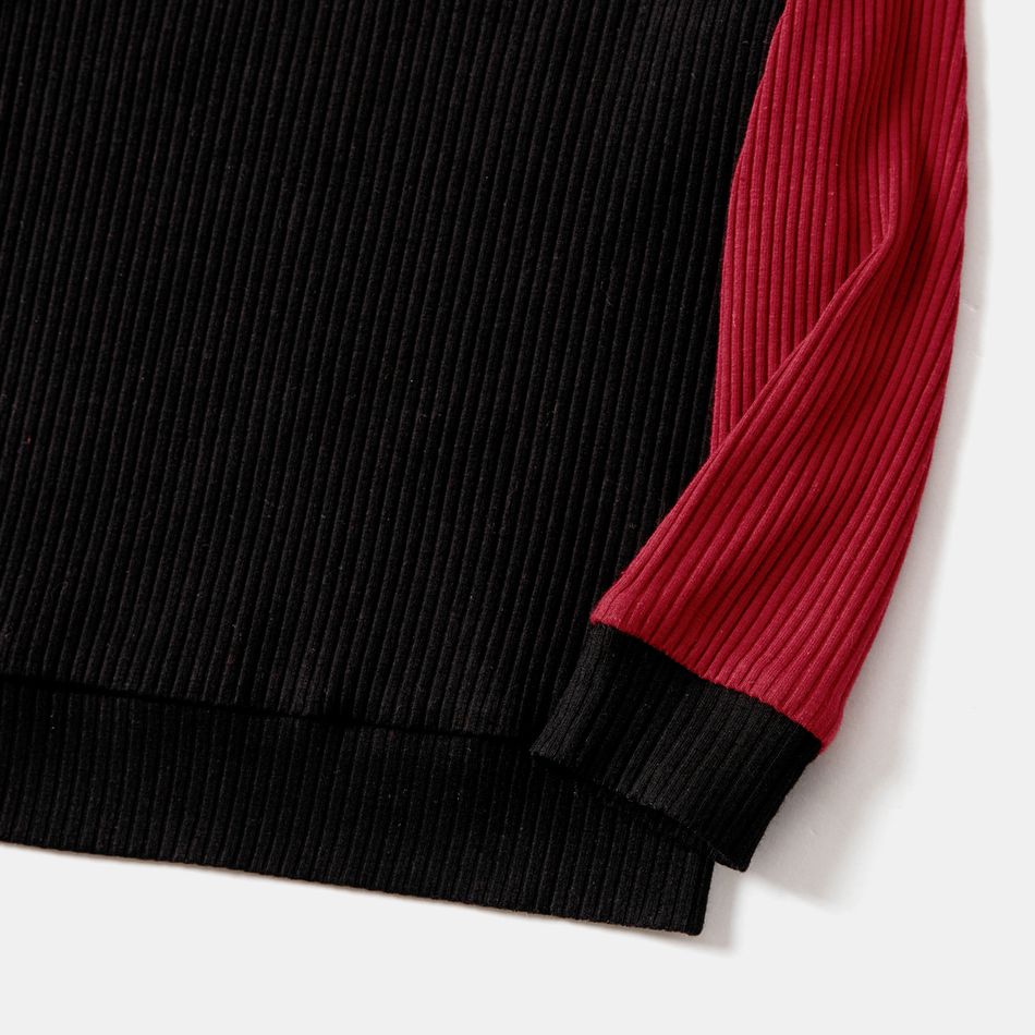 Family Matching Solid Rib Knit V Neck Twist Knot Split Bodycon Dresses and Raglan-sleeve T-shirts Sets MAROON big image 13
