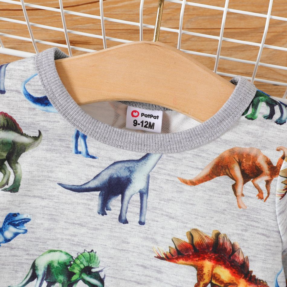 Baby Boy Allover Dinosaur Print Long-sleeve Sweatshirt MiddleAsh big image 3