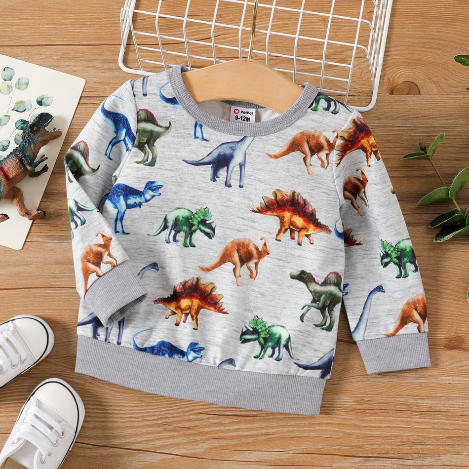 Baby Boy Allover Dinosaur Print Long-sleeve Sweatshirt MiddleAsh big image 1