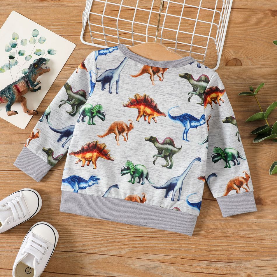 Baby Boy Allover Dinosaur Print Long-sleeve Sweatshirt MiddleAsh big image 2