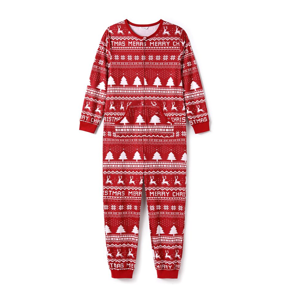 Christmas Family Matching Allover Red Print Long-sleeve Zipper Onesies Pajamas (Flame Resistant) Burgundy big image 3