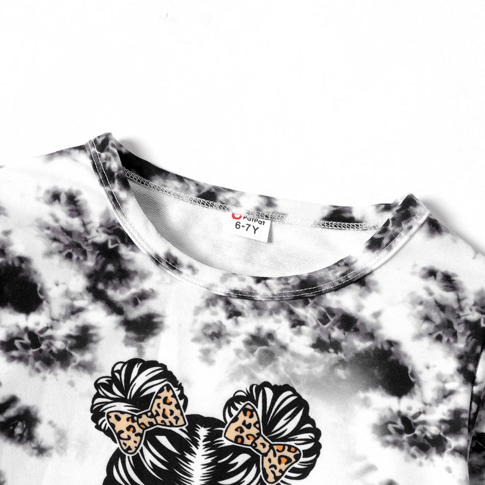 2pcs Kid Girl Tie Dyed Character Print Sweatshirt and Pants Set Grey big image 5