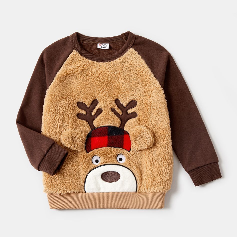 Christmas Family Matching Reindeer Graphic Raglan-sleeve Polar Fleece Sweatshirts Rustybrown big image 8