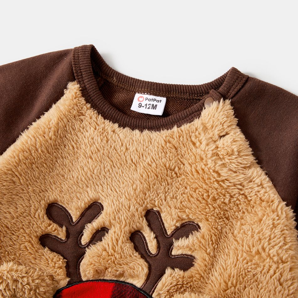 Christmas Family Matching Reindeer Graphic Raglan-sleeve Polar Fleece Sweatshirts Rustybrown big image 12
