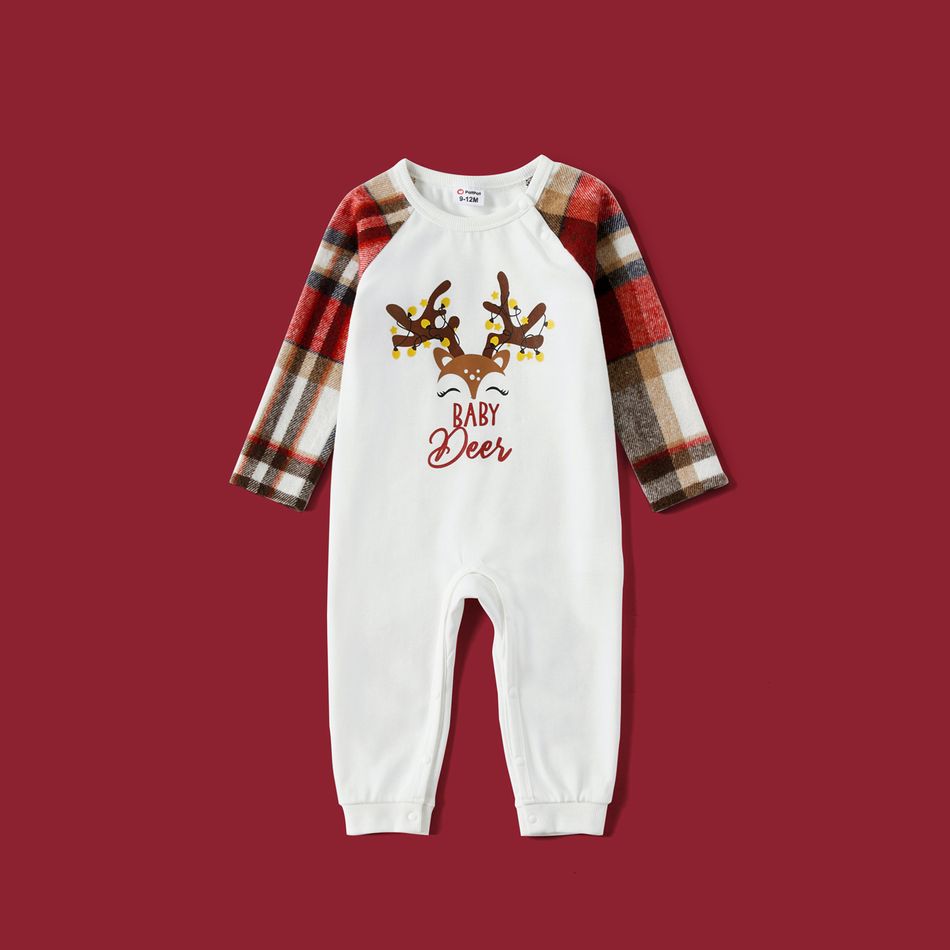 Christmas Family Matching Plaid Long-sleeve Spliced Deer & Letter Print Sweatshirts ColorBlock big image 9