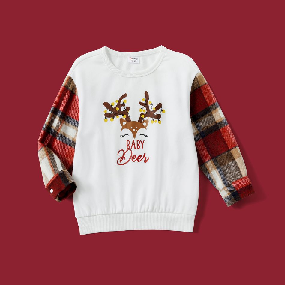 Christmas Family Matching Plaid Long-sleeve Spliced Deer & Letter Print Sweatshirts ColorBlock big image 7