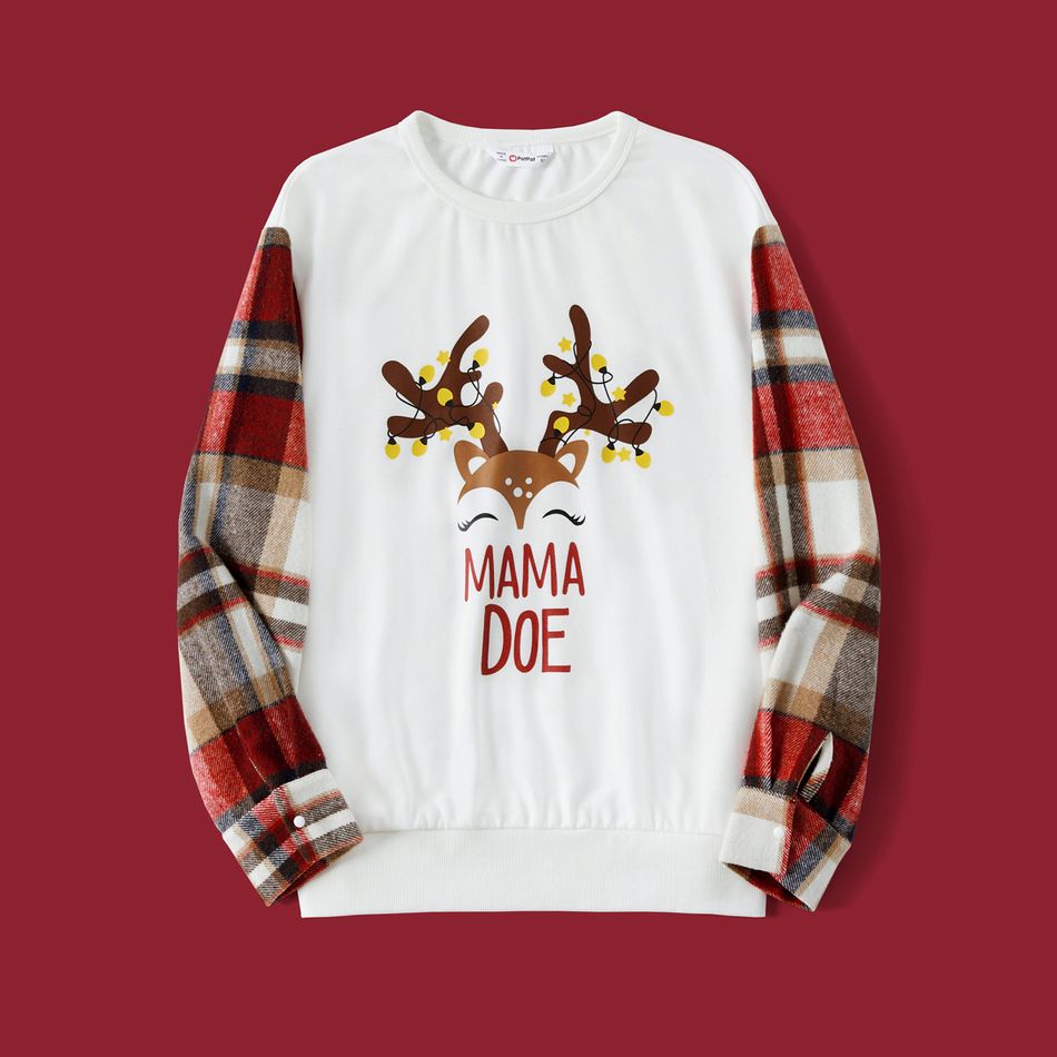 Christmas Family Matching Plaid Long-sleeve Spliced Deer & Letter Print Sweatshirts ColorBlock big image 5