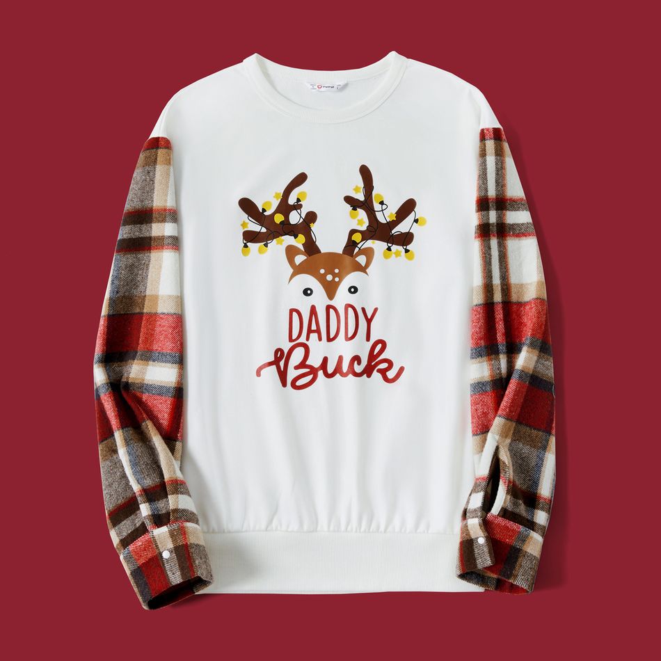 Christmas Family Matching Plaid Long-sleeve Spliced Deer & Letter Print Sweatshirts ColorBlock big image 2