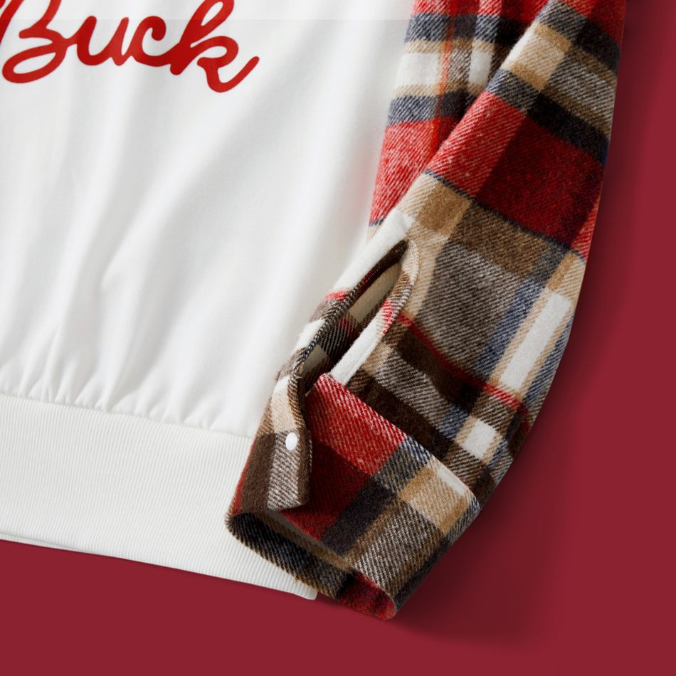 Christmas Family Matching Plaid Long-sleeve Spliced Deer & Letter Print Sweatshirts ColorBlock big image 4