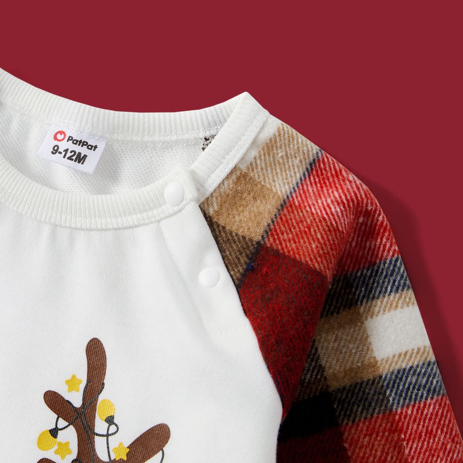 Christmas Family Matching Plaid Long-sleeve Spliced Deer & Letter Print Sweatshirts ColorBlock big image 10
