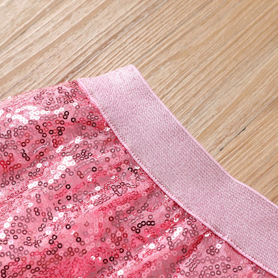 2pcs Kid Girl Unicorn Letter Print Sweatshirt and Sequined Pink Skirt Set Black big image 4
