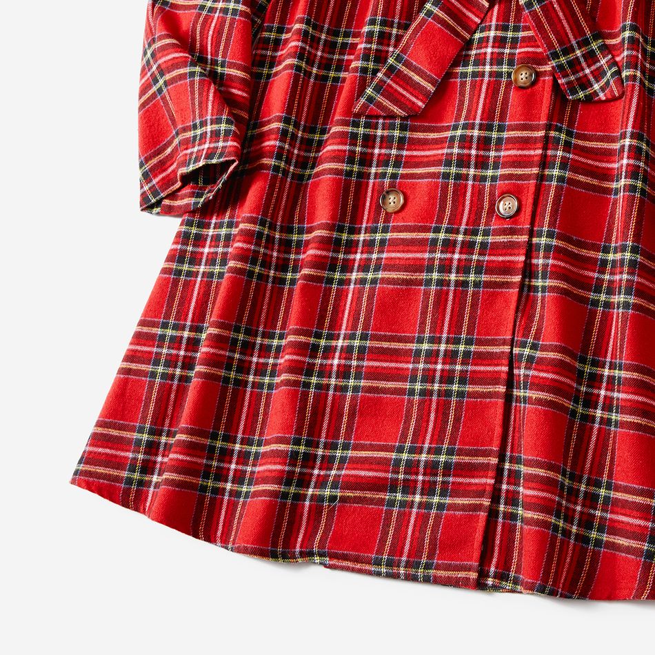 Christmas Red Plaid Lapel Collar Double Breasted Long-sleeve Dress for Mom and Me redblack big image 6