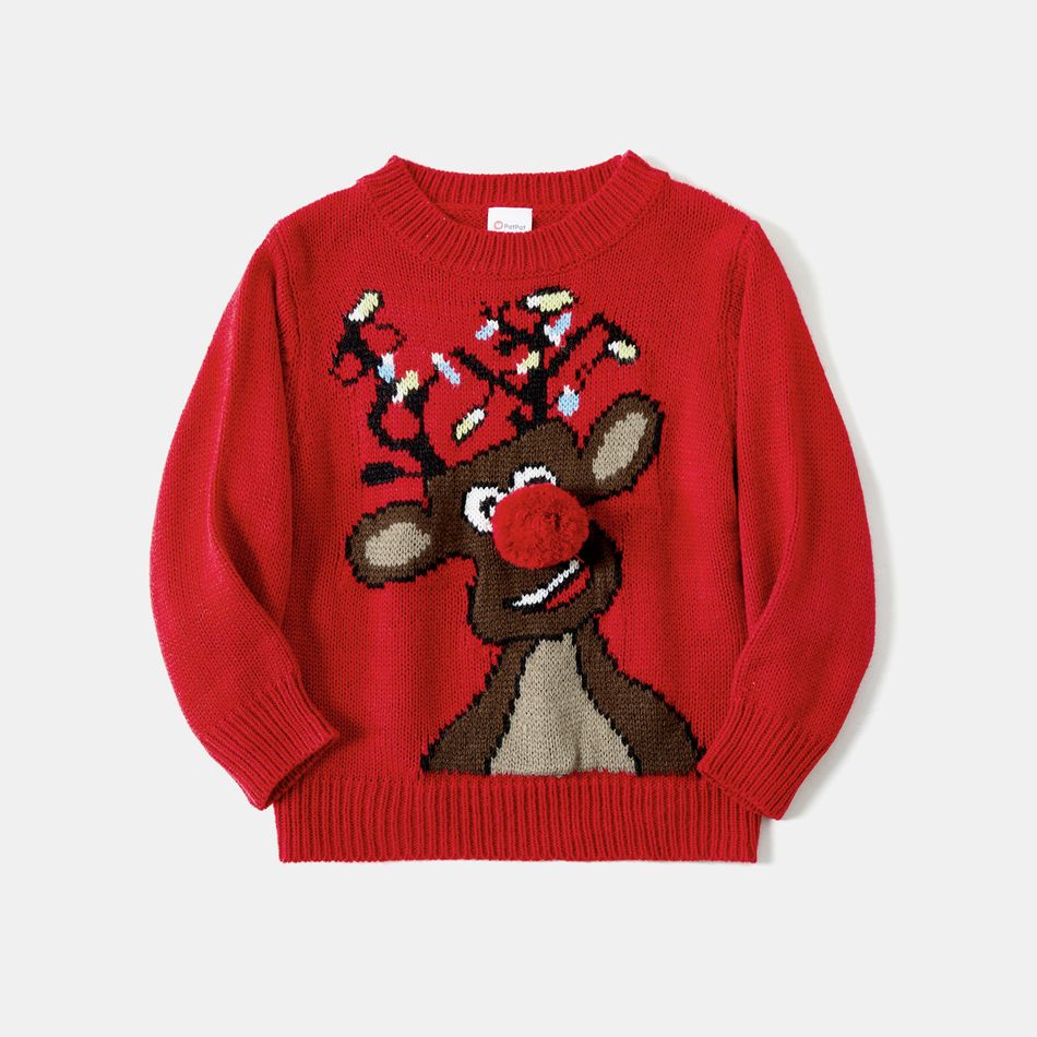 Christmas Family Matching Reindeer Graphic 3D Nose Detail Red Knitted Sweater Red big image 7