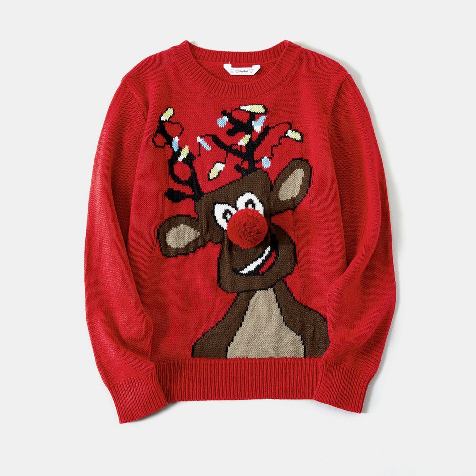 Christmas Family Matching Reindeer Graphic 3D Nose Detail Red Knitted Sweater Red big image 6