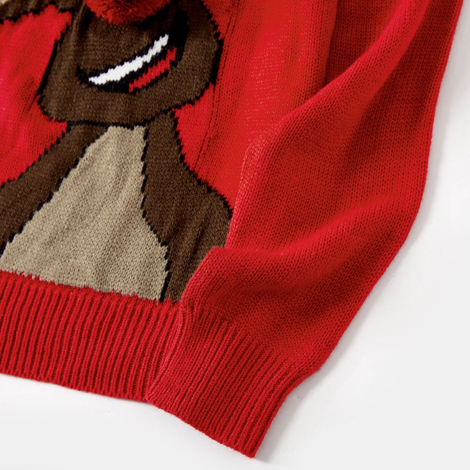 Christmas Family Matching Reindeer Graphic 3D Nose Detail Red Knitted Sweater Red big image 5