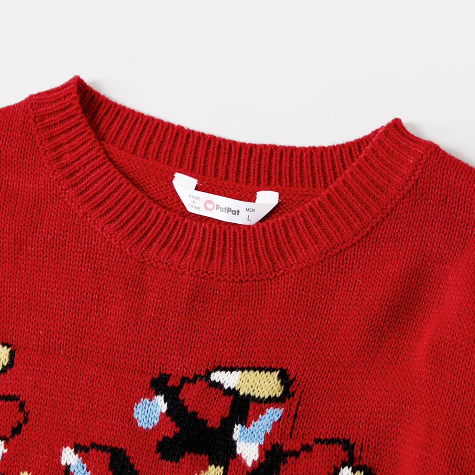 Christmas Family Matching Reindeer Graphic 3D Nose Detail Red Knitted Sweater Red big image 3