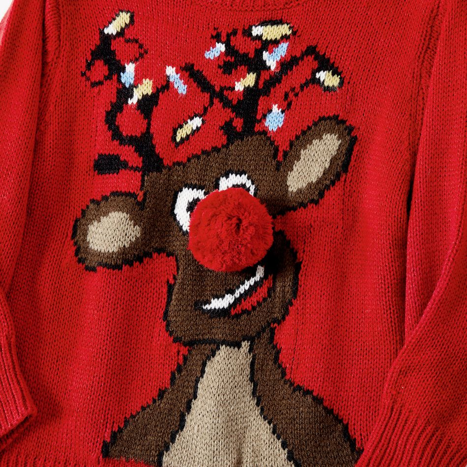 Christmas Family Matching Reindeer Graphic 3D Nose Detail Red Knitted Sweater Red big image 4