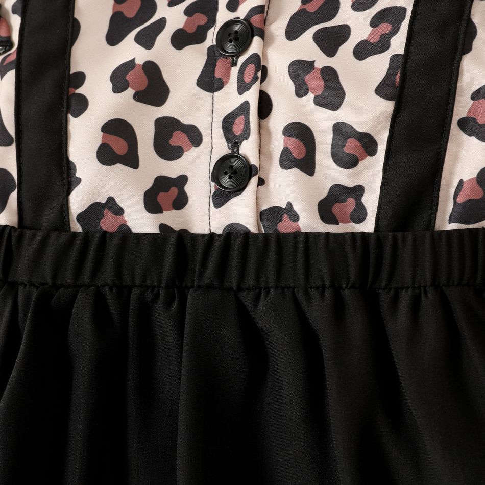 2PCS طفلة ليوبارد طباعة كشكش طويلة الأكمام تقسم فستان أسود فو اثنين مع مجموعة عقال أسود big image 4