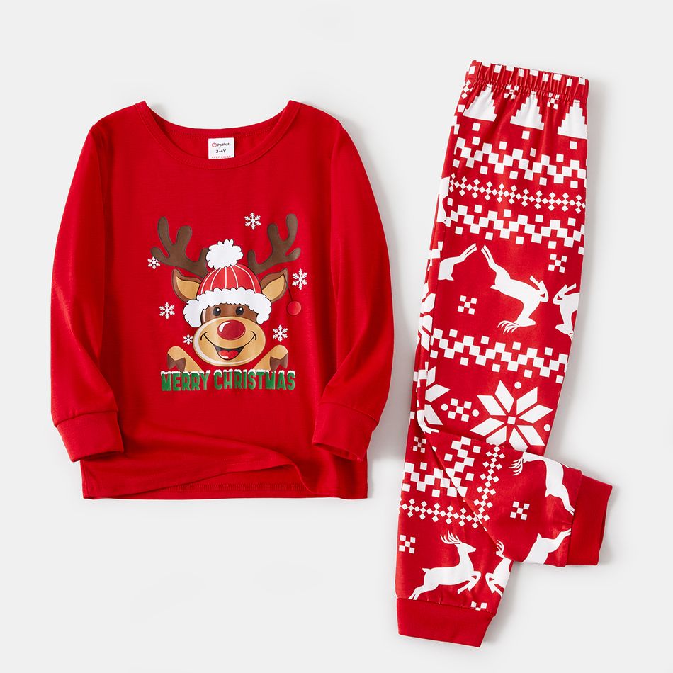 Christmas Family Matching Red Long-sleeve Deer Graphic Allover Print Pajamas Sets (Flame Resistant) Red big image 10