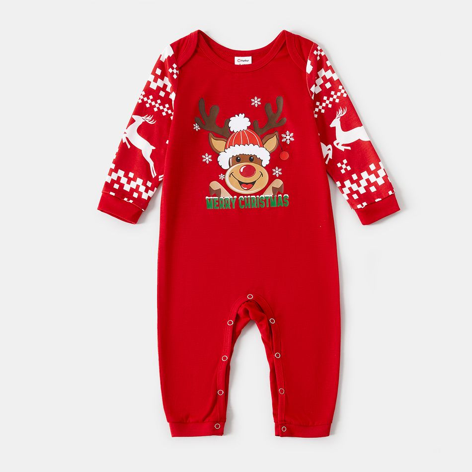 Christmas Family Matching Red Long-sleeve Deer Graphic Allover Print Pajamas Sets (Flame Resistant) Red big image 12
