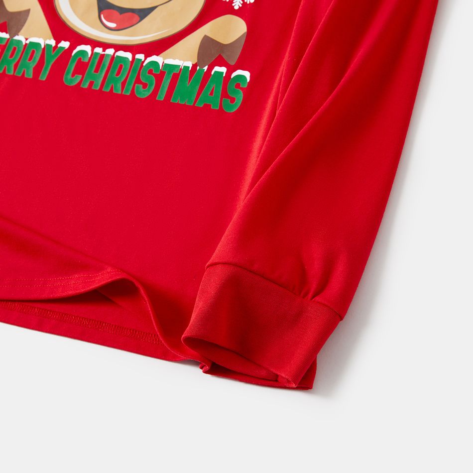 Christmas Family Matching Red Long-sleeve Deer Graphic Allover Print Pajamas Sets (Flame Resistant) Red big image 5