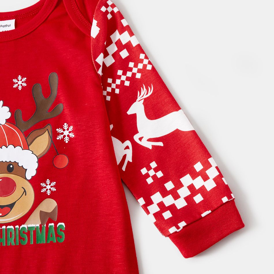 Christmas Family Matching Red Long-sleeve Deer Graphic Allover Print Pajamas Sets (Flame Resistant) Red big image 14