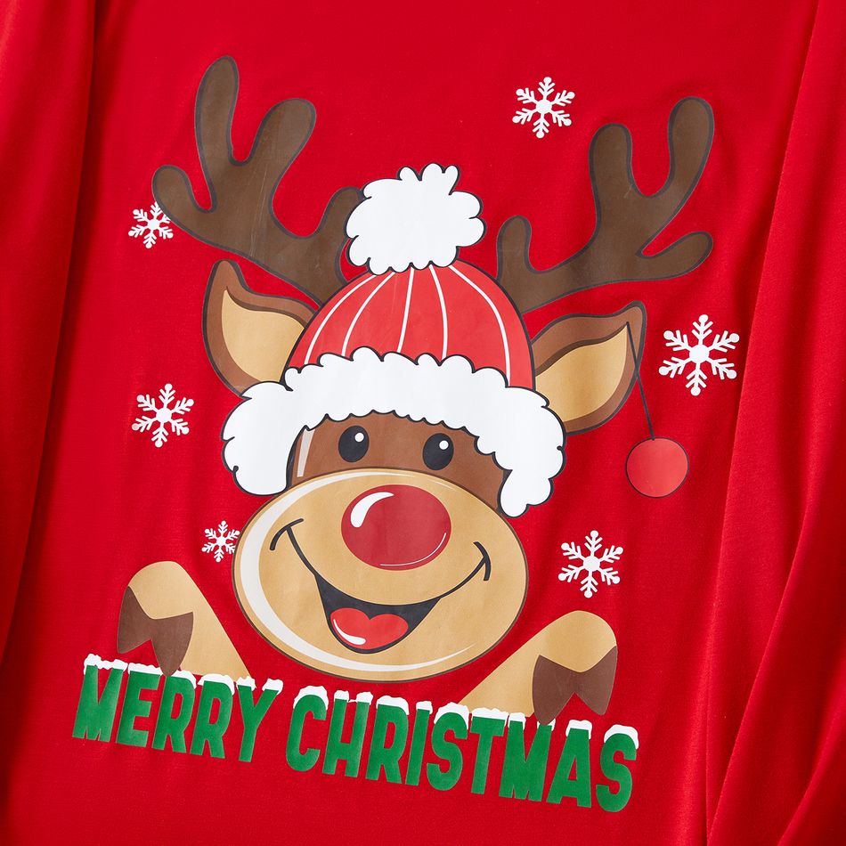 Christmas Family Matching Red Long-sleeve Deer Graphic Allover Print Pajamas Sets (Flame Resistant) Red big image 9