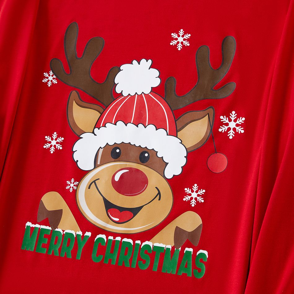 Christmas Family Matching Red Long-sleeve Deer Graphic Allover Print Pajamas Sets (Flame Resistant) Red big image 4