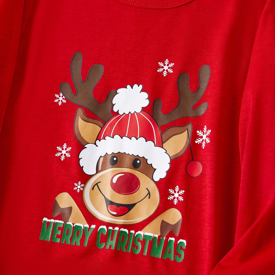 Christmas Family Matching Red Long-sleeve Deer Graphic Allover Print Pajamas Sets (Flame Resistant) Red big image 15
