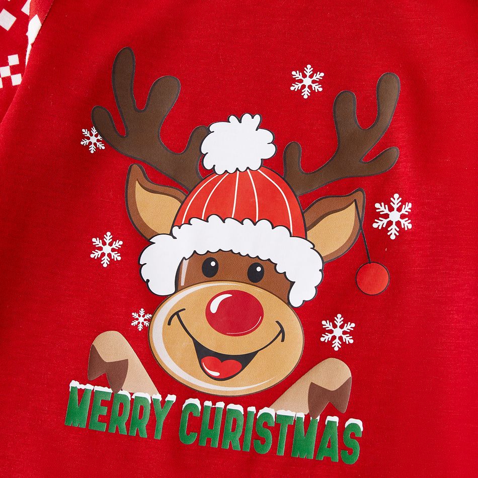Christmas Family Matching Red Long-sleeve Deer Graphic Allover Print Pajamas Sets (Flame Resistant) Red big image 11