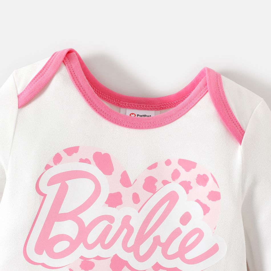 Barbie Baby Girl 100% Cotton Long-sleeve Letter Print Spliced Mesh Jumpsuit White big image 4