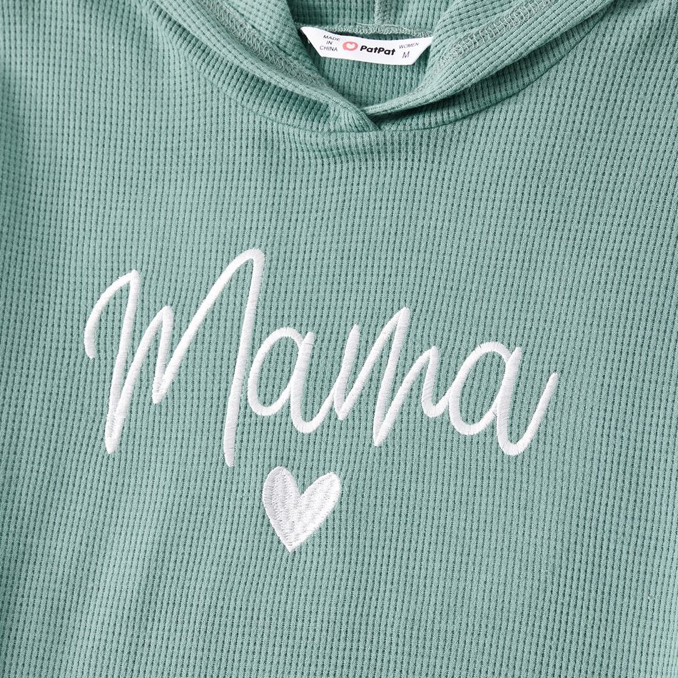 Mommy and Me Heart & Letter Embroidered Long-sleeve Waffle Hoodie with Knot Front Shorts Sets CIGARETTEASH big image 4