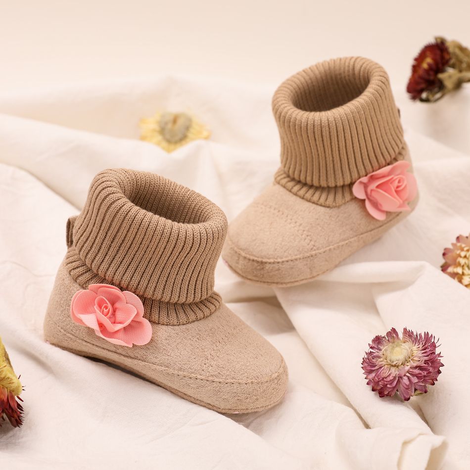 Baby / Toddler Floral Decor Thermal Prewalker Shoes Khaki